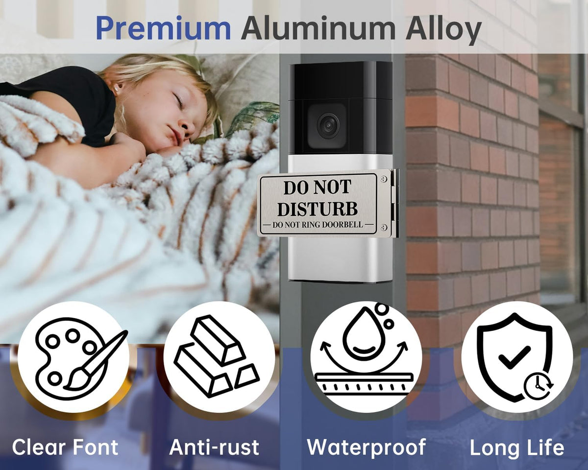 Aluminum alloy doorbell sign mounted on a brick-wall doorbell with clear text, rust resistance, and waterproof icons