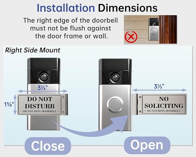 Doorbell side mount sign right-side installation dimensions in closed and open positions