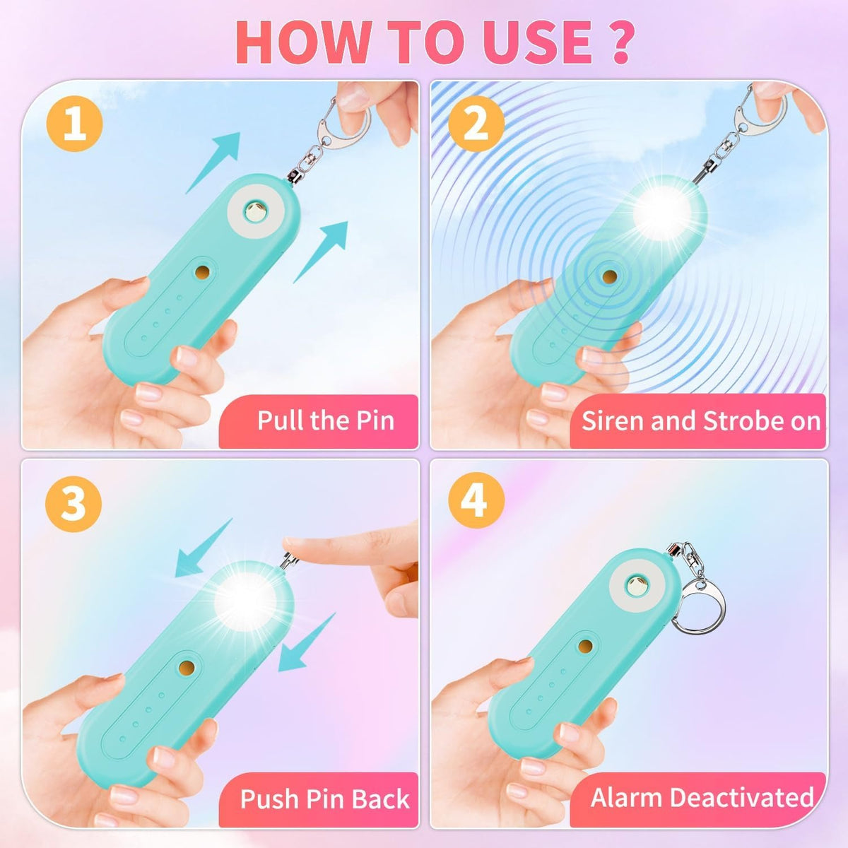 Personal emergency alarm keychain how to use 1: button steps